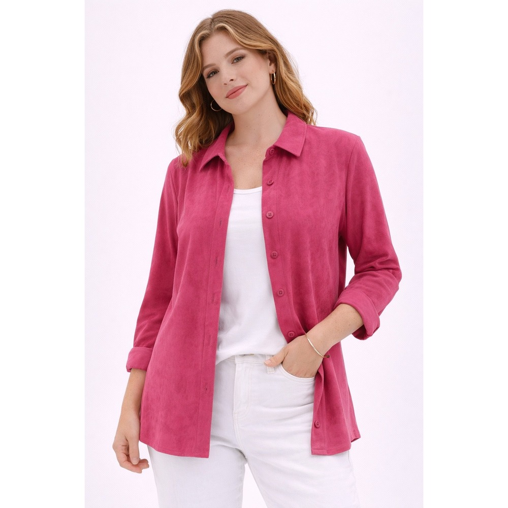 JM Collection Faux Suede Button Down Womens 12P Pink Long Sleeve Jennifer Moore‎